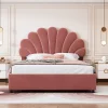 ProximaX Lit coffre 140x200cm, avec sommier à lattes et tête de lit fleurie, réglable en hauteur, tissu velours, rouge haricot* Lit Coffre