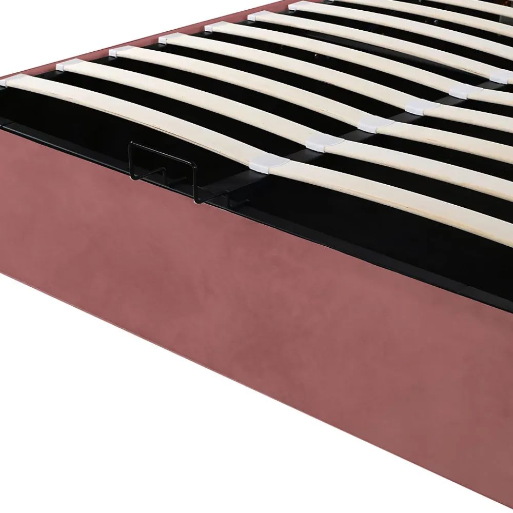 ProximaX Lit coffre 140x200cm, avec sommier à lattes et tête de lit fleurie, réglable en hauteur, tissu velours, rouge haricot* Lit Coffre