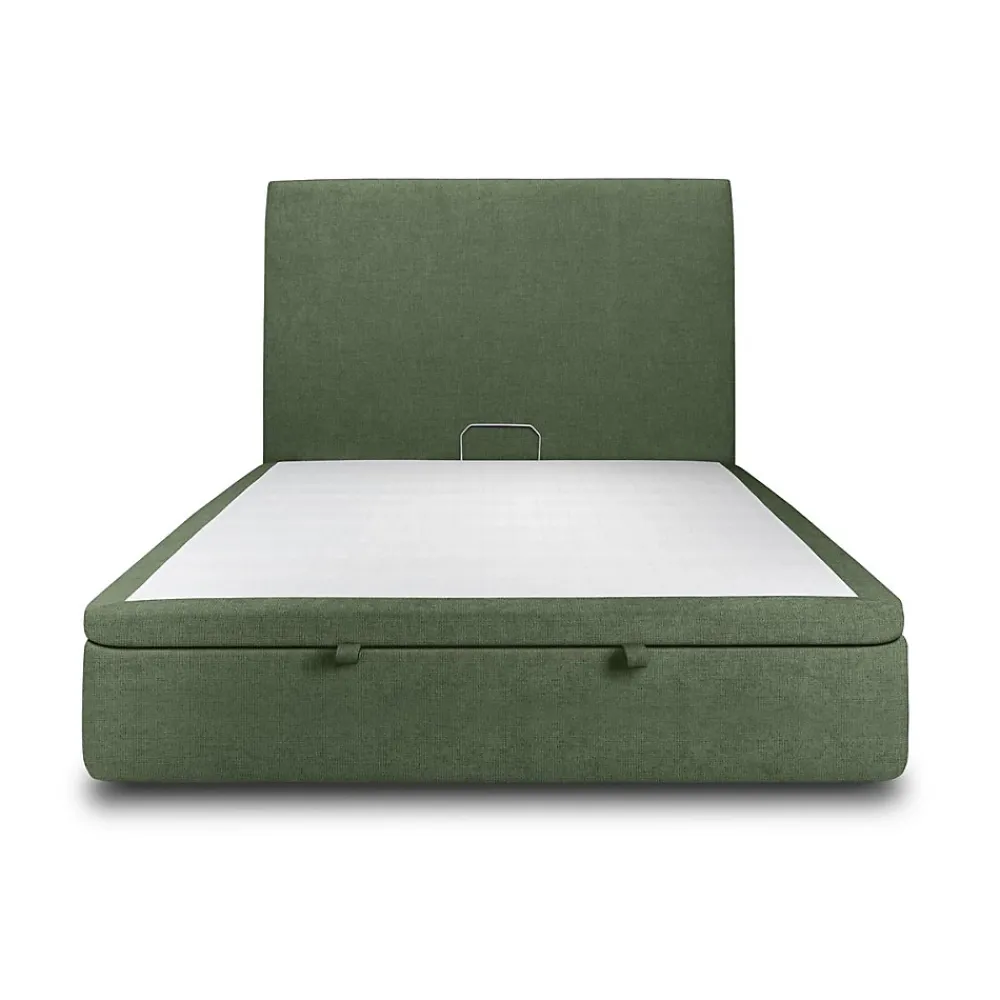 Sommeil De Plomb Lit coffre 140x200cm avec tête de lit tapissier Tissu Vert - Hauteur totale : 39cm* Lit Coffre