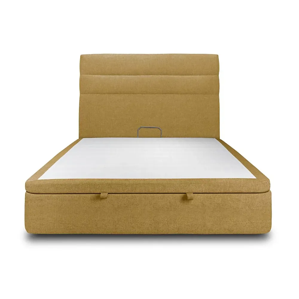 Sommeil De Plomb Lit coffre 200x200cm avec tête de lit lignes Tissu Jaune - Hauteur totale : 39cm* Lit Coffre