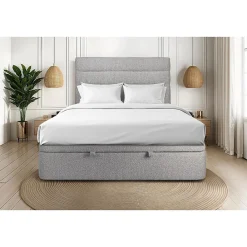 Lit coffre 160x200cm avec tête de lit lignes Bouclette Gris - Hauteur totale : 39cm>Sommeil De Plomb Outlet