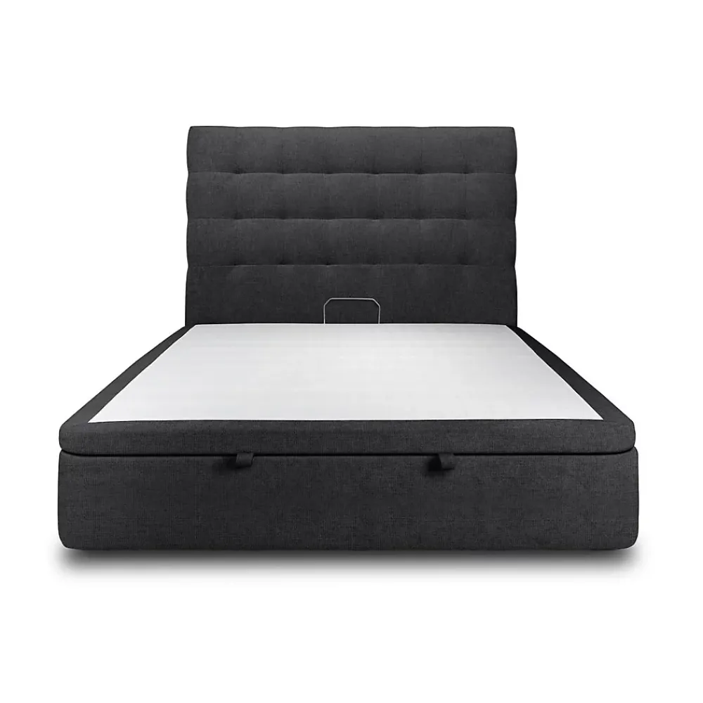 Sommeil De Plomb Lit coffre 140x190cm avec tête de lit capitonnée Tissu Noir - Hauteur totale : 39cm* Lit Coffre
