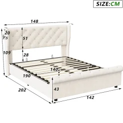 Lit coffre 140x190cm avec tête de lit, liseuse avec chargement USB, sommier à lattes, cadre de lit><noscript><img width=