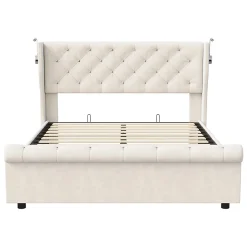 Lit coffre 140x190cm avec tête de lit, liseuse avec chargement USB, sommier à lattes, cadre de lit><noscript><img width=