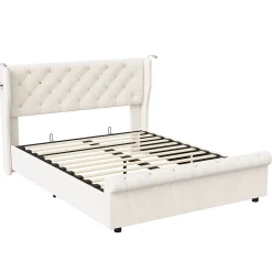 Lit coffre 140x190cm avec tête de lit, liseuse avec chargement USB, sommier à lattes, cadre de lit><noscript><img width=