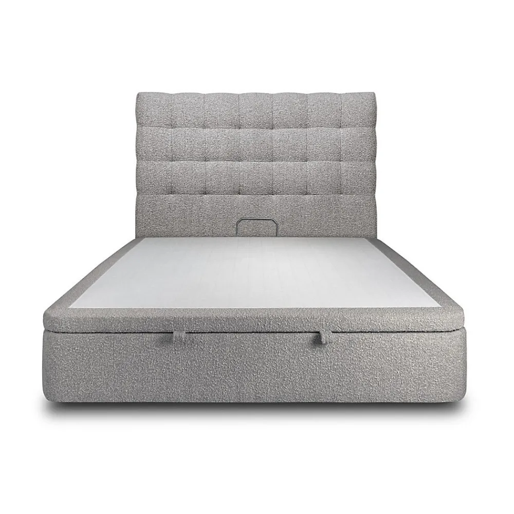 Lit coffre 200x200cm avec tête de lit capitonnée Bouclette Gris - Hauteur totale : 39cm>Sommeil De Plomb