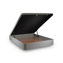 Lit coffre 200x200cm avec tête de lit capitonnée Bouclette Gris - Hauteur totale : 39cm><noscript><img width=