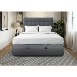 Lit coffre 200x200cm avec tête de lit capitonnée Velours Gris anthracite - Hauteur totale : 39cm>Sommeil De Plomb Best