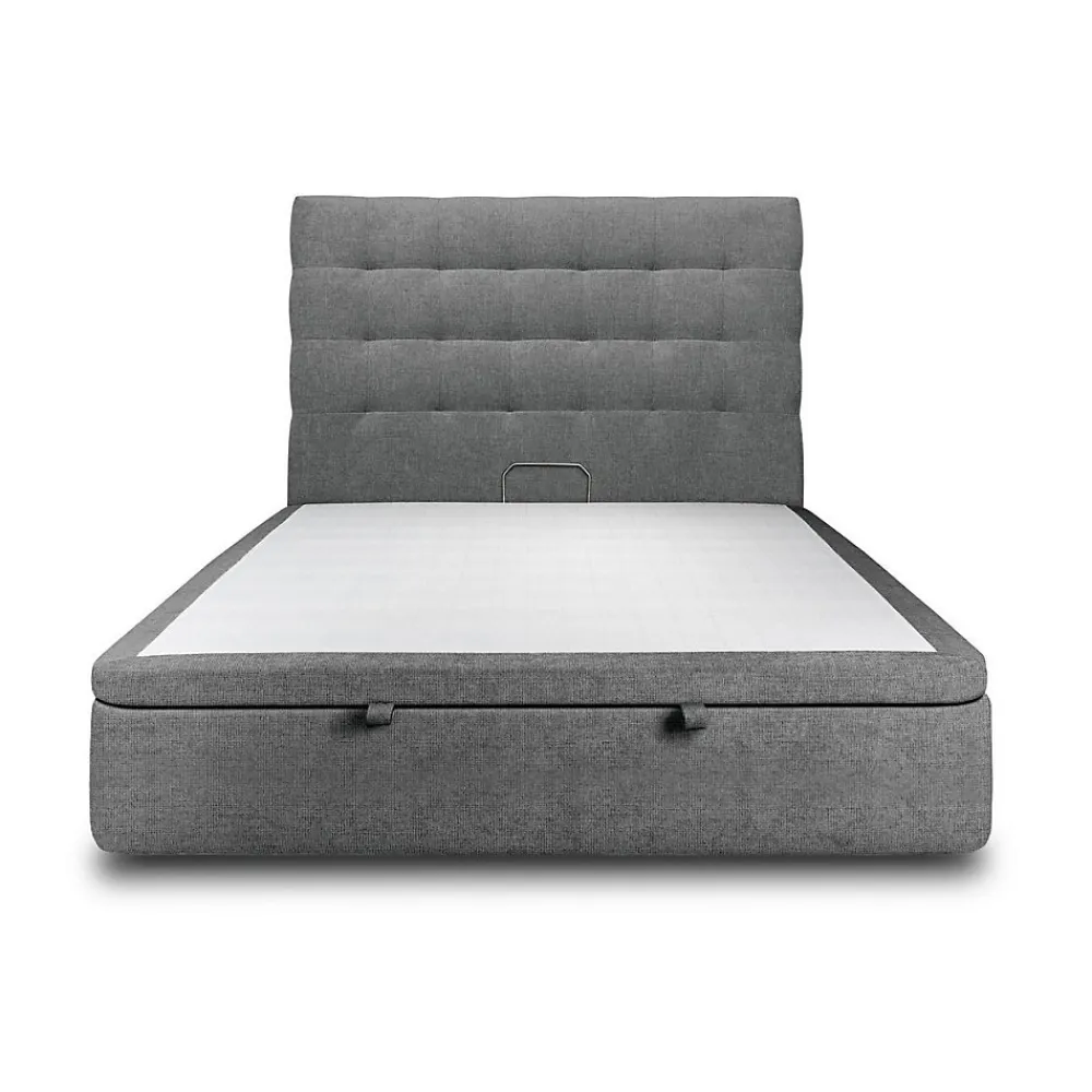 Lit coffre 200x200cm avec tête de lit capitonnée Tissu Gris anthracite - Hauteur totale : 39cm>Sommeil De Plomb Clearance