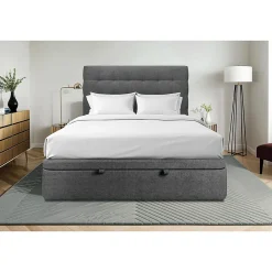 Lit coffre 200x200cm avec tête de lit capitonnée Tissu Gris anthracite - Hauteur totale : 39cm>Sommeil De Plomb Clearance