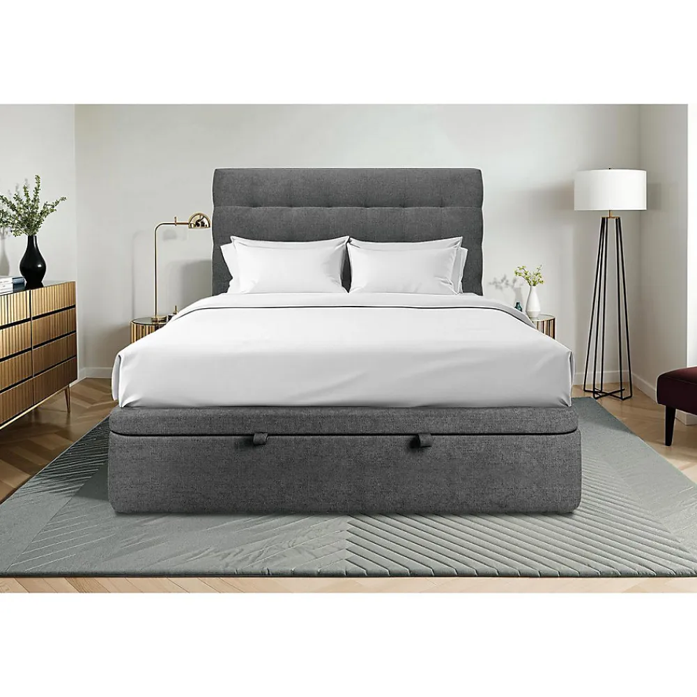 Lit coffre 200x200cm avec tête de lit capitonnée Tissu Gris anthracite - Hauteur totale : 39cm>Sommeil De Plomb Clearance