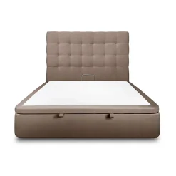 Sommeil De Plomb Lit coffre 160x200cm avec tête de lit capitonnée Velours Taupe - Hauteur totale : 39cm* Lit Coffre