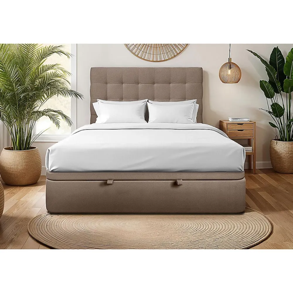 Sommeil De Plomb Lit coffre 160x200cm avec tête de lit capitonnée Velours Taupe - Hauteur totale : 39cm* Lit Coffre