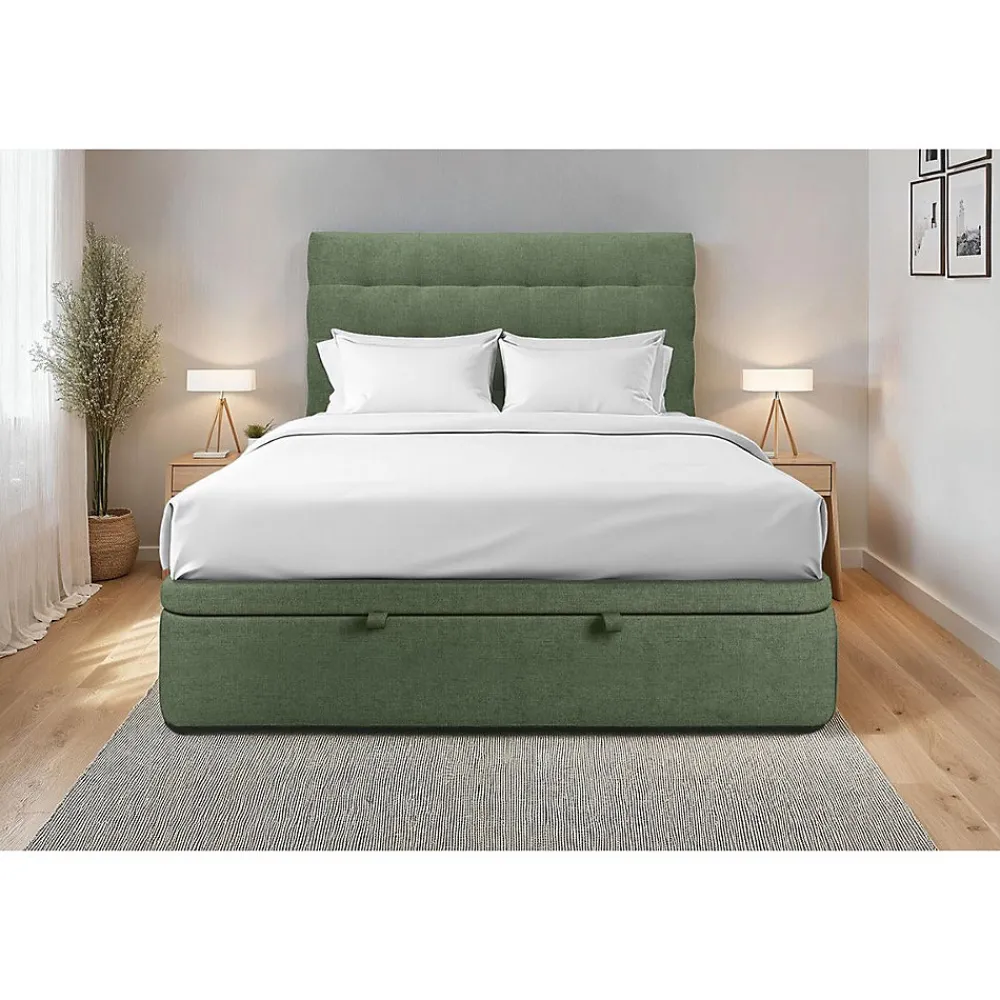 Sommeil De Plomb Lit coffre 180x200cm avec tête de lit capitonnée Tissu Vert - Hauteur totale : 39cm* Lit Coffre