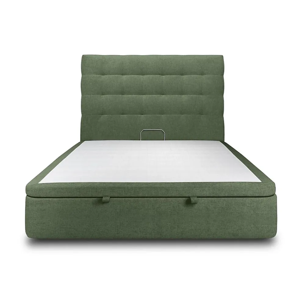 Sommeil De Plomb Lit coffre 180x200cm avec tête de lit capitonnée Tissu Vert - Hauteur totale : 39cm* Lit Coffre