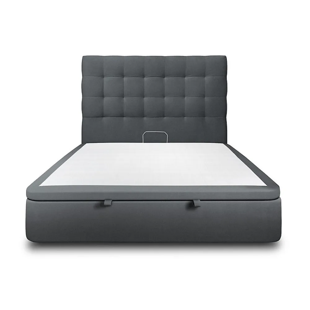 Lit coffre 140x200cm avec tête de lit capitonnée Velours Gris anthracite - Hauteur totale : 39cm>Sommeil De Plomb Outlet