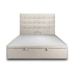 Lit coffre 200x200cm avec tête de lit capitonnée Bouclette Beige - Hauteur totale : 39cm>Sommeil De Plomb Sale