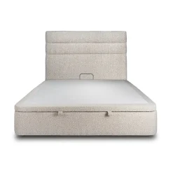 Lit coffre 200x200cm avec tête de lit lignes Bouclette Beige - Hauteur totale : 39cm>Sommeil De Plomb Outlet