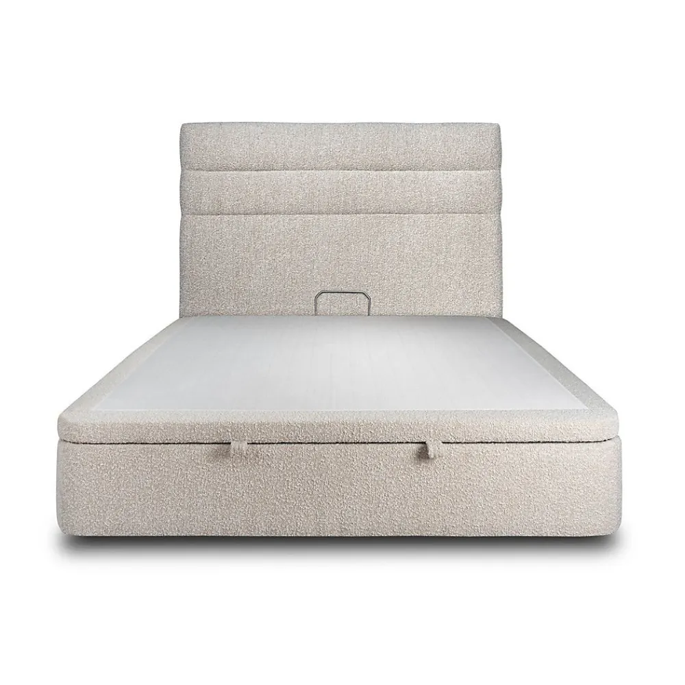 Lit coffre 200x200cm avec tête de lit lignes Bouclette Beige - Hauteur totale : 39cm>Sommeil De Plomb Outlet