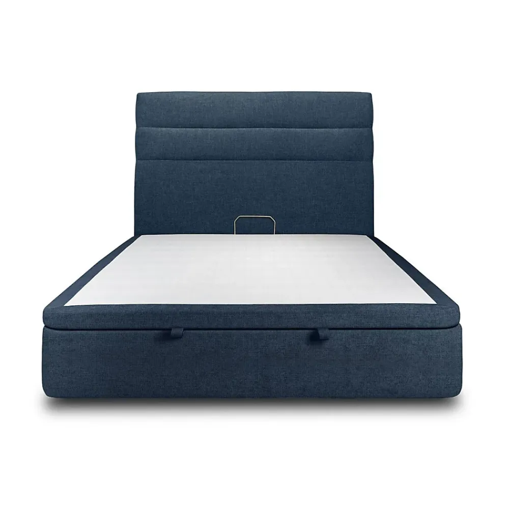 Sommeil De Plomb Lit coffre 180x200cm avec tête de lit lignes Tissu Bleu - Hauteur totale : 39cm* Lit Coffre