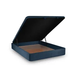 Sommeil De Plomb Lit coffre 180x200cm avec tête de lit lignes Tissu Bleu - Hauteur totale : 39cm* Lit Coffre
