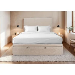 Lit coffre 180x200cm avec tête de lit tapissier Tissu Beige brun - Hauteur totale : 39cm>Sommeil De Plomb Discount