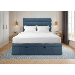 Sommeil De Plomb Lit coffre 140x190cm avec tête de lit capitonnée Tissu Bleu - Hauteur totale : 39cm* Lit Coffre