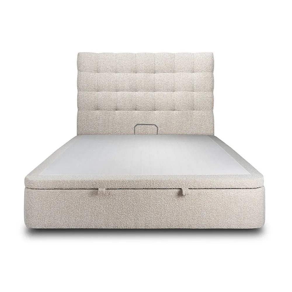 Lit coffre 140x200cm avec tête de lit capitonnée Bouclette Beige - Hauteur totale : 39cm>Sommeil De Plomb New