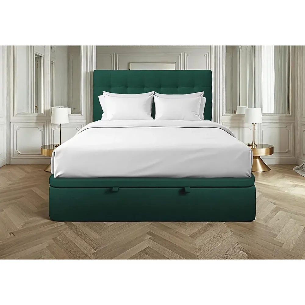 Sommeil De Plomb Lit coffre 160x200cm avec tête de lit capitonnée Velours Vert - Hauteur totale : 39cm* Lit Coffre