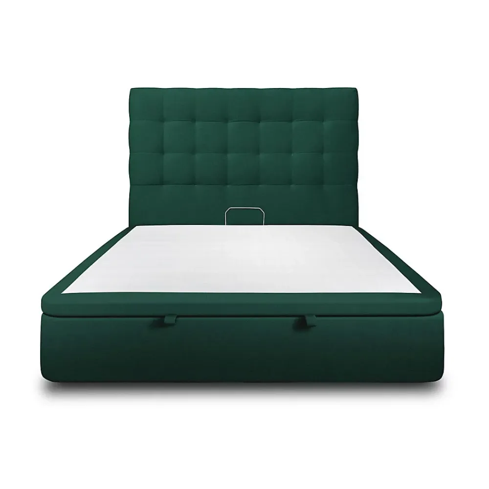 Sommeil De Plomb Lit coffre 160x200cm avec tête de lit capitonnée Velours Vert - Hauteur totale : 39cm* Lit Coffre