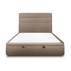 Sommeil De Plomb Lit coffre 140x200cm avec tête de lit lignes Velours Taupe - Hauteur totale : 39cm* Lit Coffre