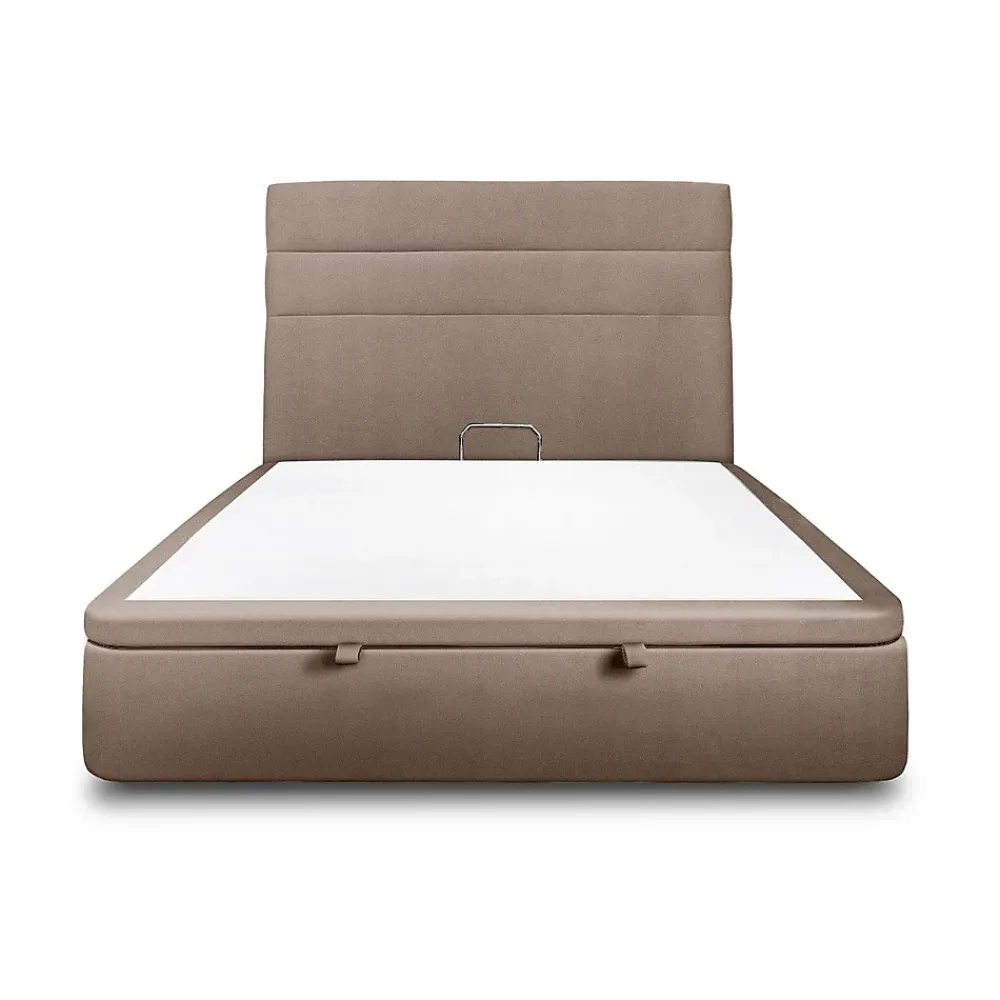 Sommeil De Plomb Lit coffre 140x200cm avec tête de lit lignes Velours Taupe - Hauteur totale : 39cm* Lit Coffre