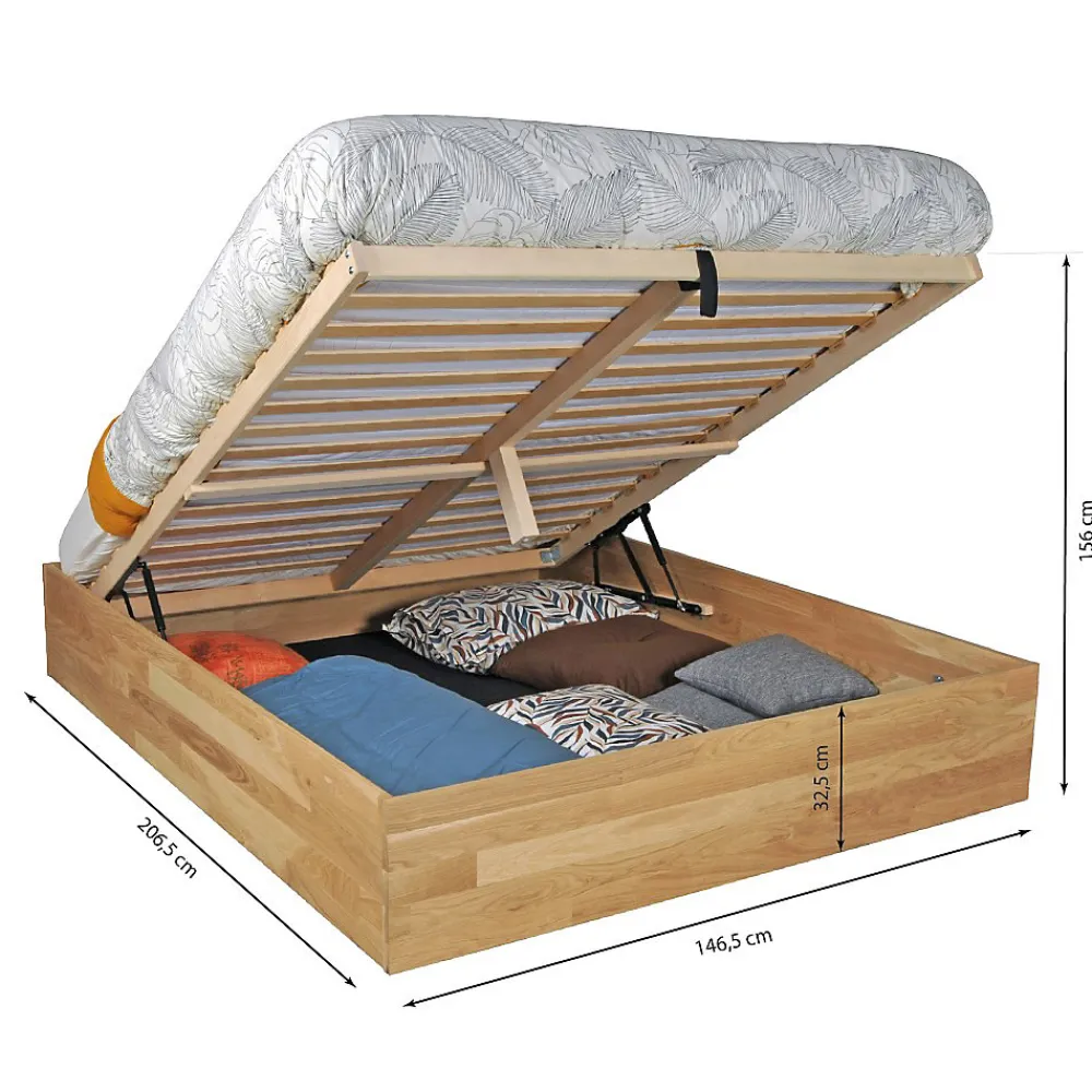 Lit coffre 140x200cm BEN + sommier/ Chêne massif huilé>Weber Industries Outlet