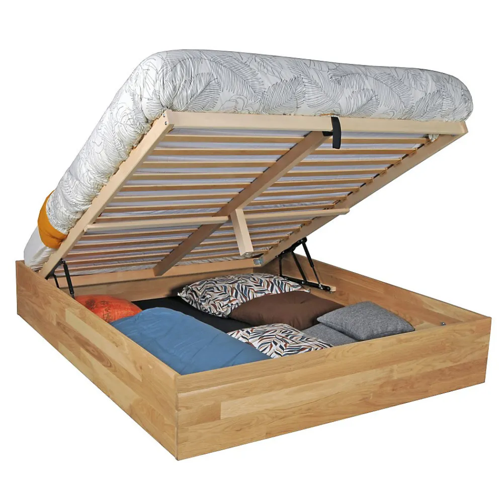 Weber Industries Lit coffre 160x200cm BEN + sommier/ Chêne massif huilé* Lit Coffre
