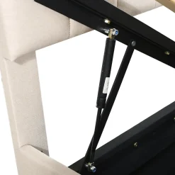 Lit coffre 90x200cm, lit capitonné d'enfant en lin, avec sommier à lattes et tête de lit, beige><noscript><img width=