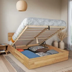 Weber Industries Lit coffre 160x200cm MILO avec tête de lit + sommier/ Chêne massif huilé* Lit Coffre