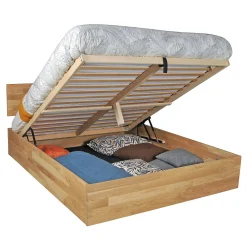 Lit coffre 140x200cm MILO avec tête de lit + sommier/ Chêne massif huilé>Weber Industries Online