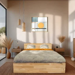 Lit coffre 140x200cm MILO avec tête de lit + sommier/ Chêne massif huilé>Weber Industries Online