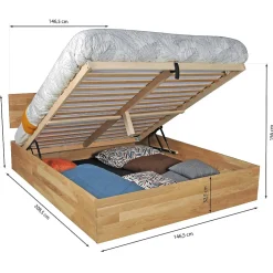 Lit coffre 140x200cm MILO avec tête de lit + sommier/ Chêne massif huilé><noscript><img width=