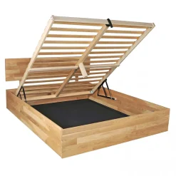 Lit coffre 140x200cm MILO avec tête de lit + sommier/ Chêne massif huilé><noscript><img width=