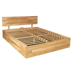 Lit coffre 140x200cm MILO avec tête de lit + sommier/ Chêne massif huilé><noscript><img width=