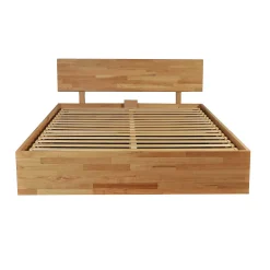 Lit coffre 140x200cm MILO avec tête de lit + sommier/ Chêne massif huilé><noscript><img width=