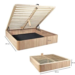 Weber Industries Lit coffre 180x200cm VERSO + 1 sommier / Décor Chêne Blanchi* Lit Coffre