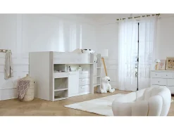 Lit combiné 90 x 200 cm - Avec bureau et rangements - Blanc et naturel + Matelas - LOUKALA>Vente-unique New