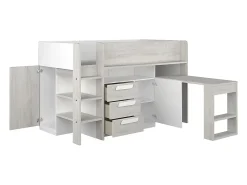 Vente-unique Lit combiné 90 x 200 cm - Avec bureau et rangements - Blanc et naturel - LOUKALA*Enfant Lit Enfant