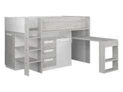 Vente-unique Lit combiné 90 x 200 cm - Avec bureau et rangements - Blanc et naturel - LOUKALA*Enfant Lit Enfant