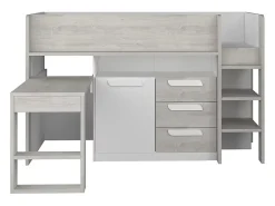 Vente-unique Lit combiné 90 x 200 cm - Avec bureau et rangements - Blanc et naturel - LOUKALA*Enfant Lit Enfant