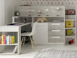 Vente-unique Lit combiné 90 x 200 cm - Avec bureau et rangements - Blanc et naturel - LOUKALA*Enfant Lit Enfant