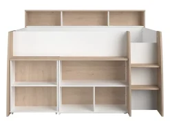 Vente-unique Lit combiné 90 x 200 cm avec bureau et rangements - Blanc et naturel - APOLINO*Enfant Lit Enfant