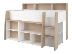 Vente-unique Lit combiné 90 x 200 cm avec bureau et rangements - Blanc et naturel - APOLINO*Enfant Lit Enfant
